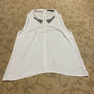 White Tanktop with Diamond Collar Detail